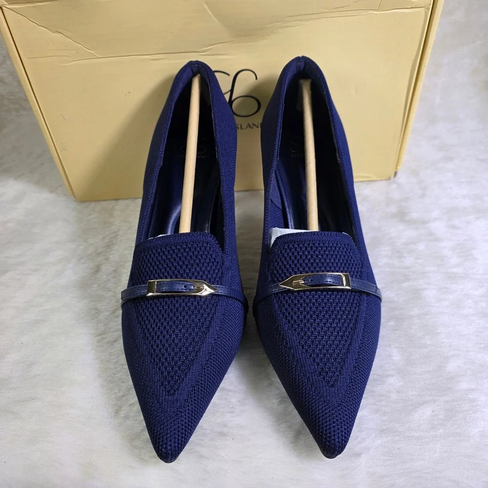 Cosy Island EliteLoaf Pointed Toe Heeled Pumps Buckle Navy Blue Womens 6.5 New